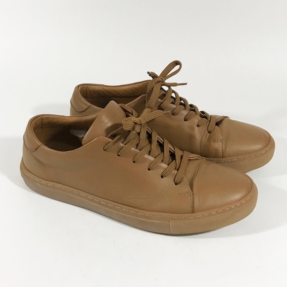 Frank & Oak Shoes - Frank + Oak Tan Leather Lace-Up Sneakers